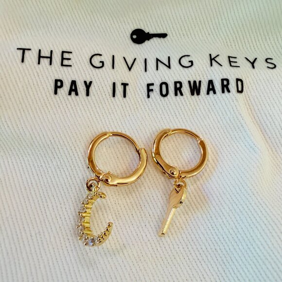 Half Moon & Engraved Key Earrings - Picture 10 of 13